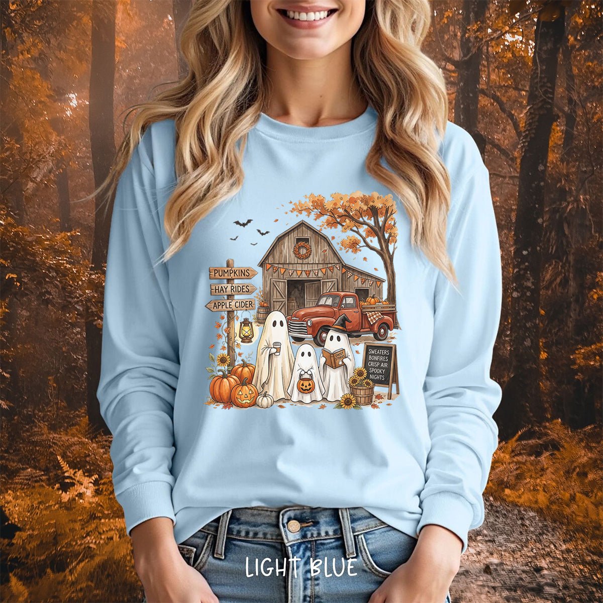 Halloween Ghosts and Pumpkin Patch Long Sleeve Tee