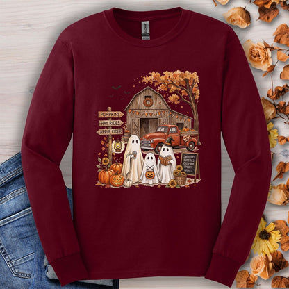 Halloween Ghosts and Pumpkin Patch Long Sleeve Tee