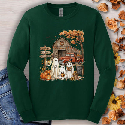 Halloween Ghosts and Pumpkin Patch Long Sleeve Tee