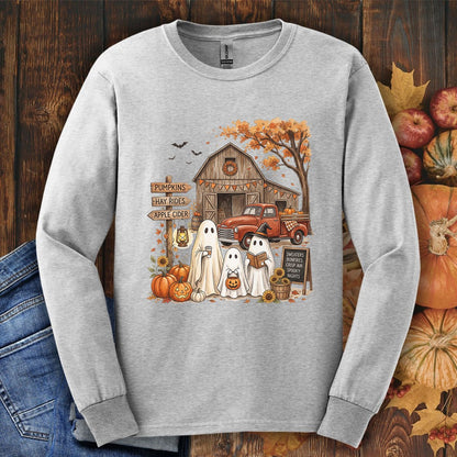 Halloween Ghosts and Pumpkin Patch Long Sleeve Tee