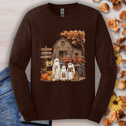 Halloween Ghosts and Pumpkin Patch Long Sleeve Tee
