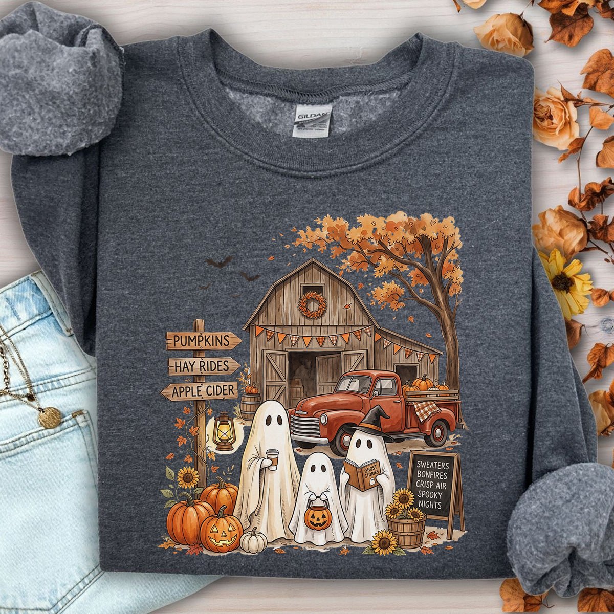 Halloween Ghosts and Pumpkin Patch Sweatshirt