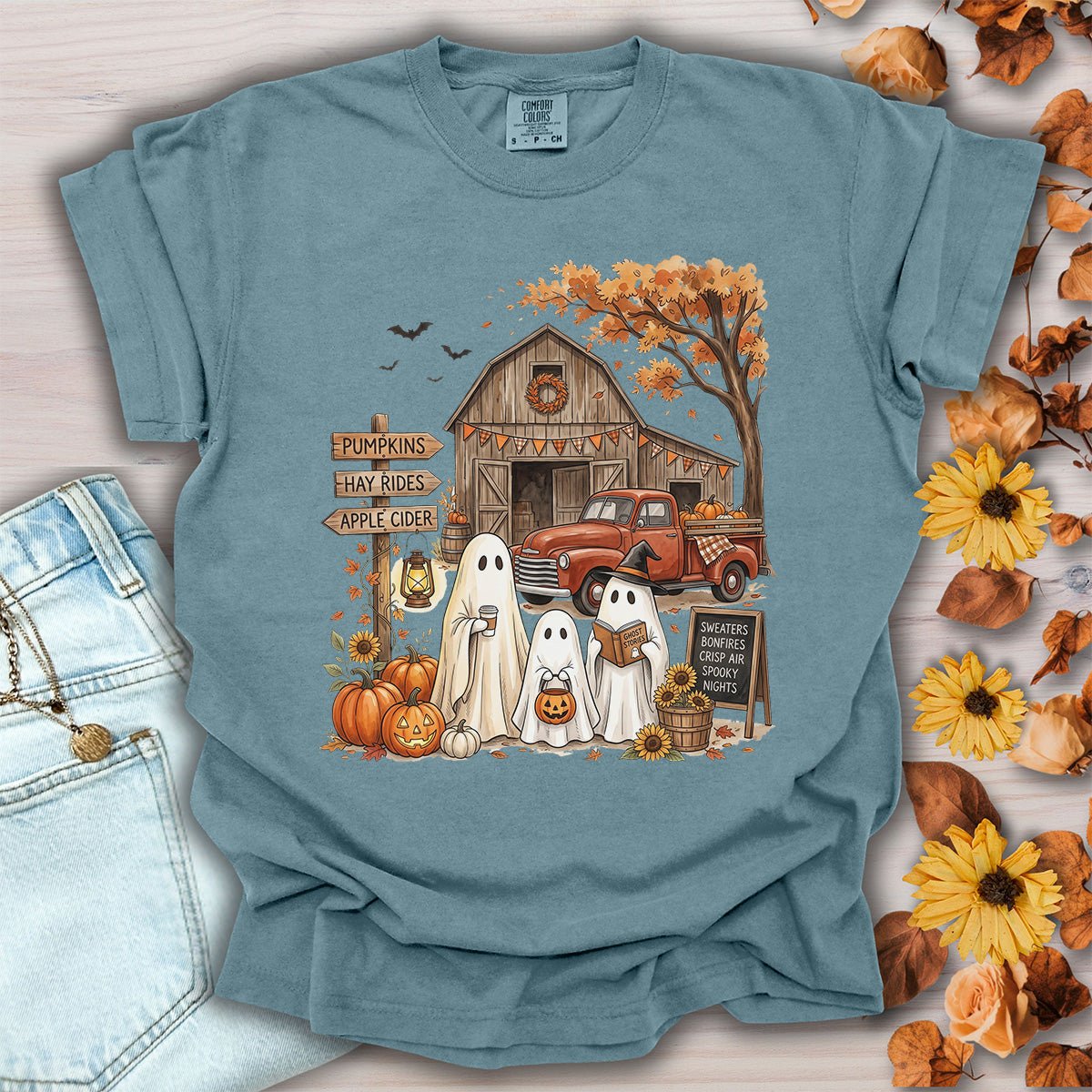 Halloween Ghosts and Pumpkin Patch T-Shirt