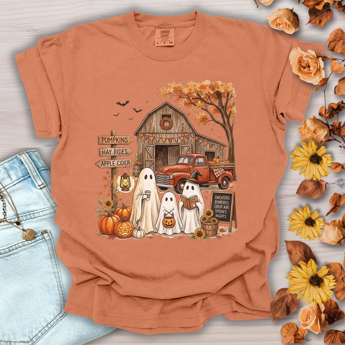 Halloween Ghosts and Pumpkin Patch T-Shirt
