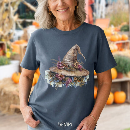 Halloween Rustic Floral Witch Hat T-Shirt
