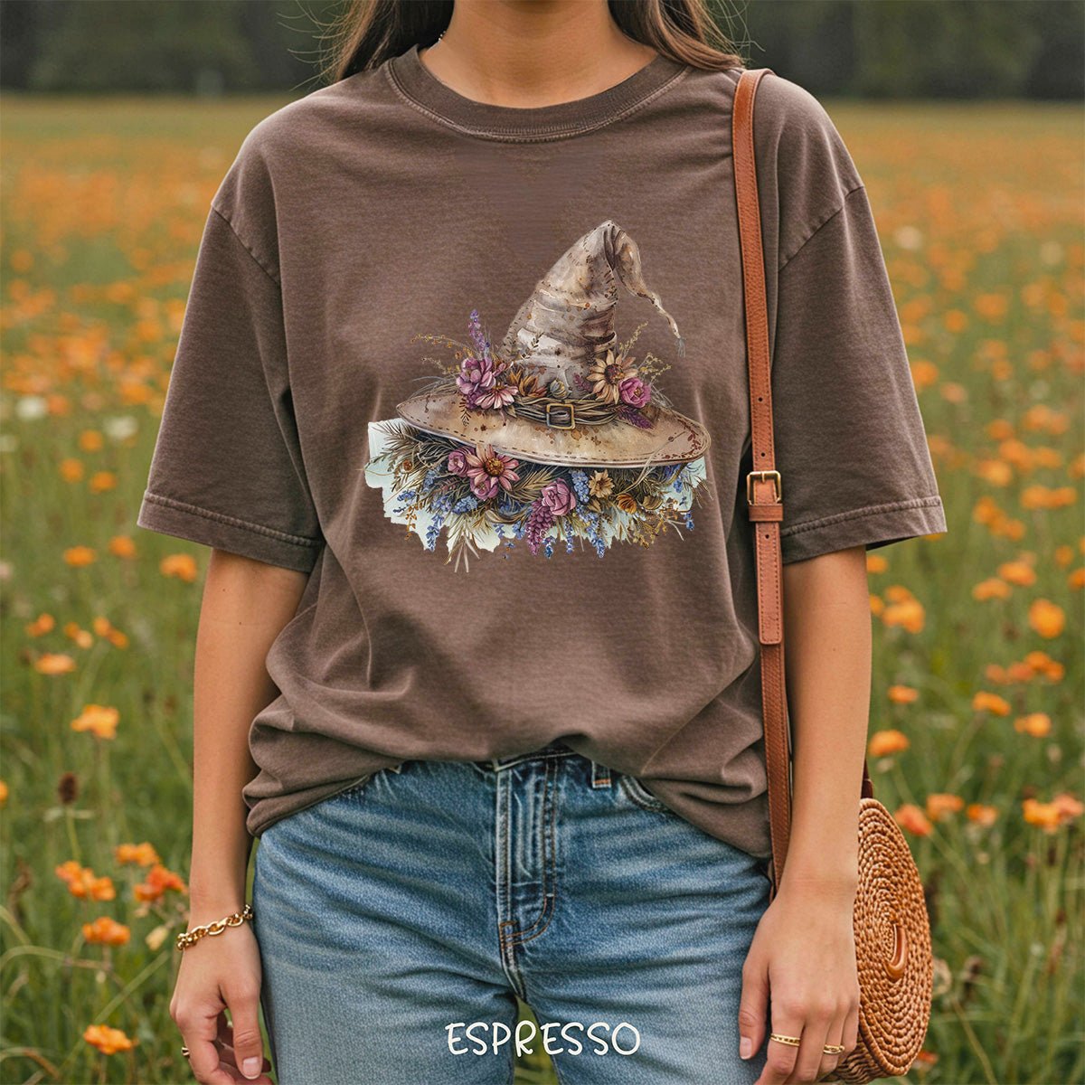 Halloween Rustic Floral Witch Hat T-Shirt