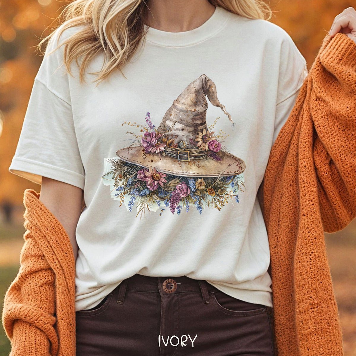 Halloween Rustic Floral Witch Hat T-Shirt