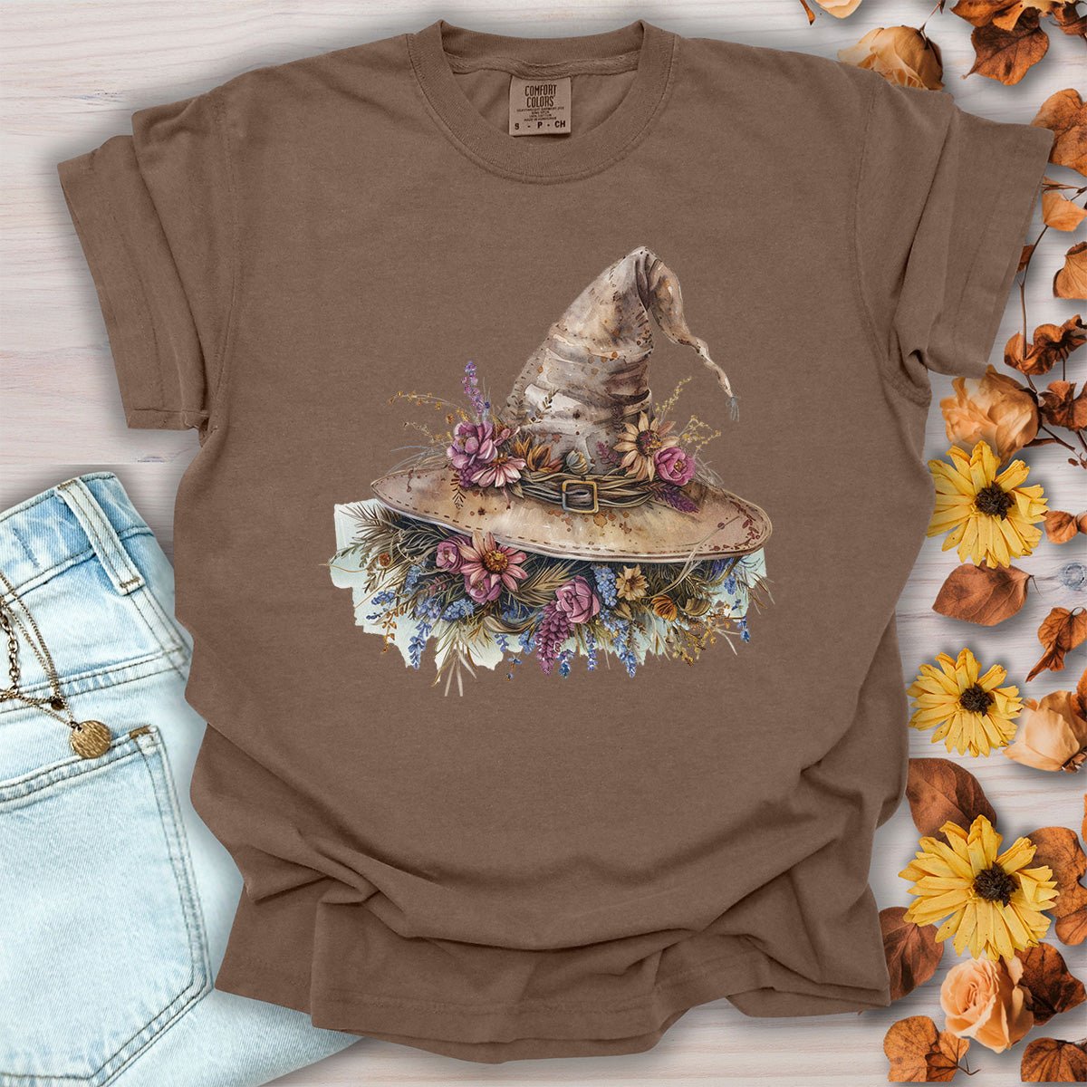 Halloween Rustic Floral Witch Hat T-Shirt
