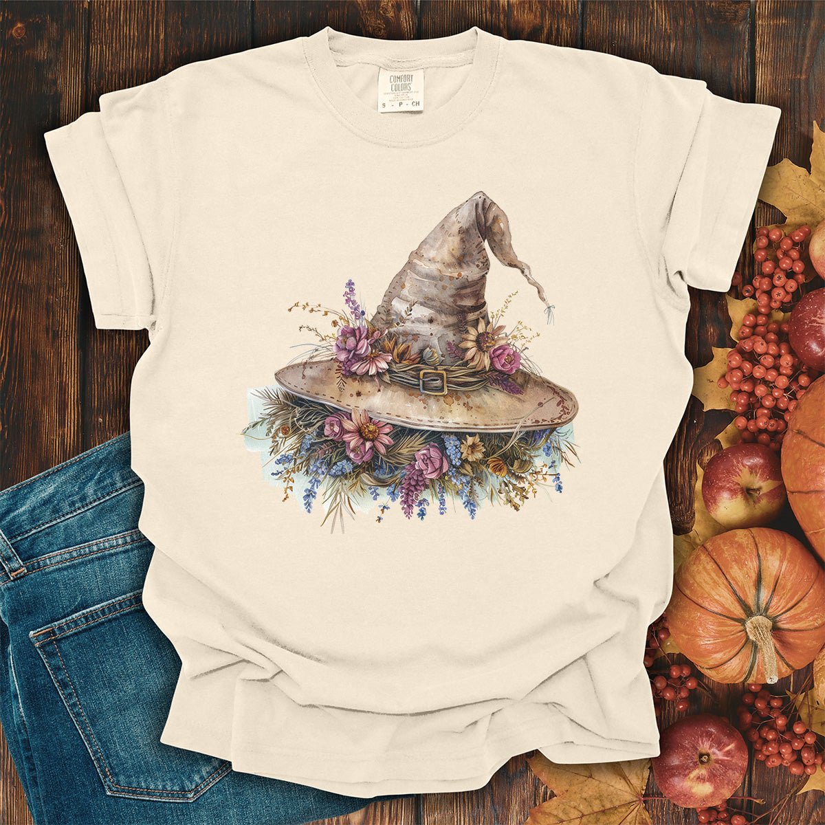 Halloween Rustic Floral Witch Hat T-Shirt