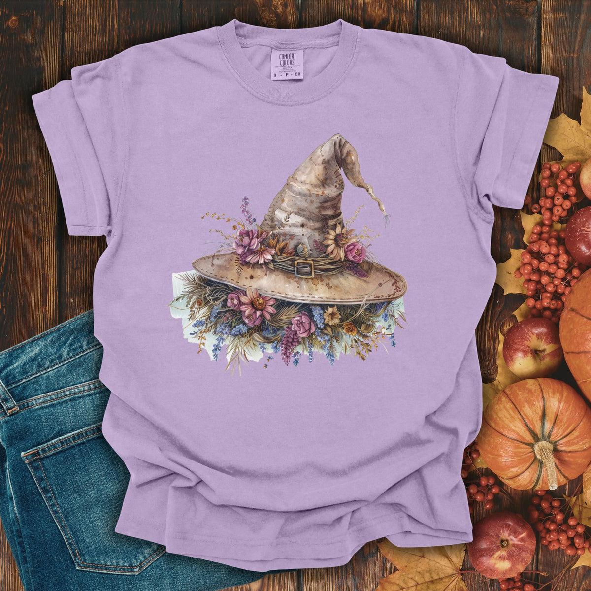 Halloween Rustic Floral Witch Hat T-Shirt