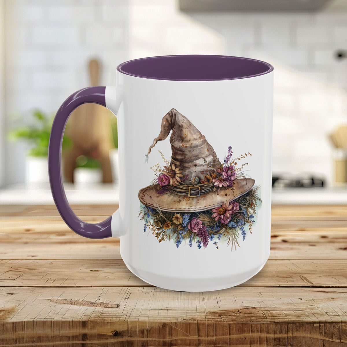 Halloween Rustic Witch Floral Hat Mug (11/15oz)