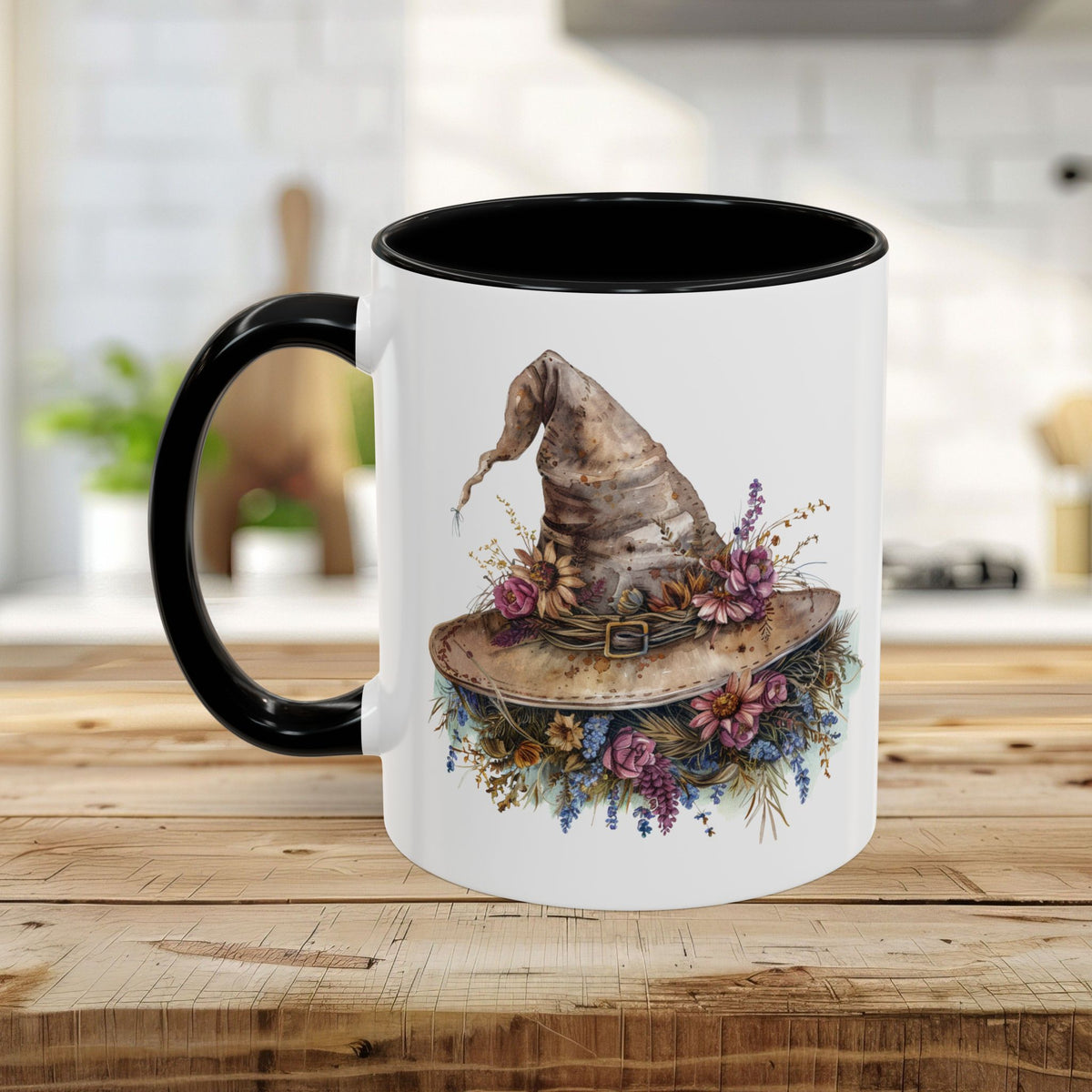 Halloween Rustic Witch Floral Hat Mug (11/15oz)