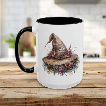 Halloween Rustic Witch Floral Hat Mug (11/15oz)