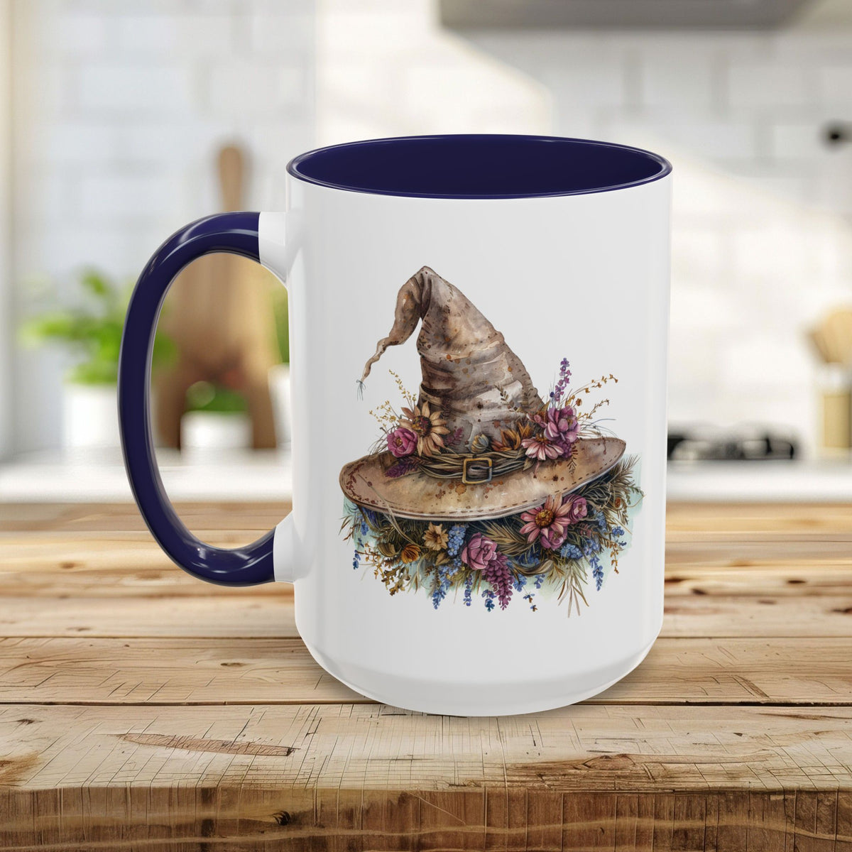 Halloween Rustic Witch Floral Hat Mug (11/15oz)