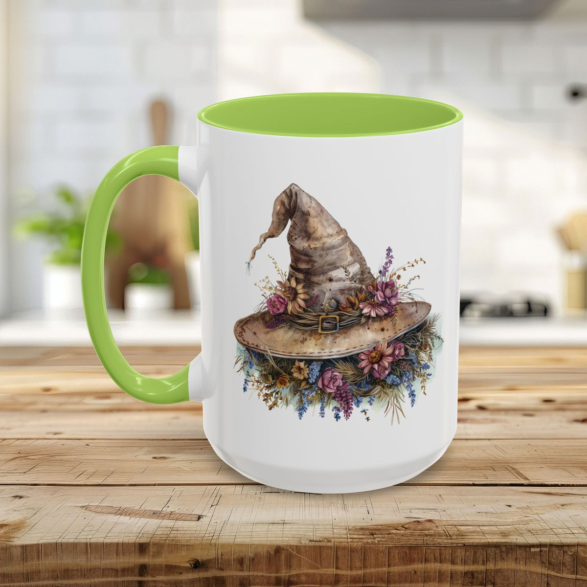 Halloween Rustic Witch Floral Hat Mug (11/15oz)