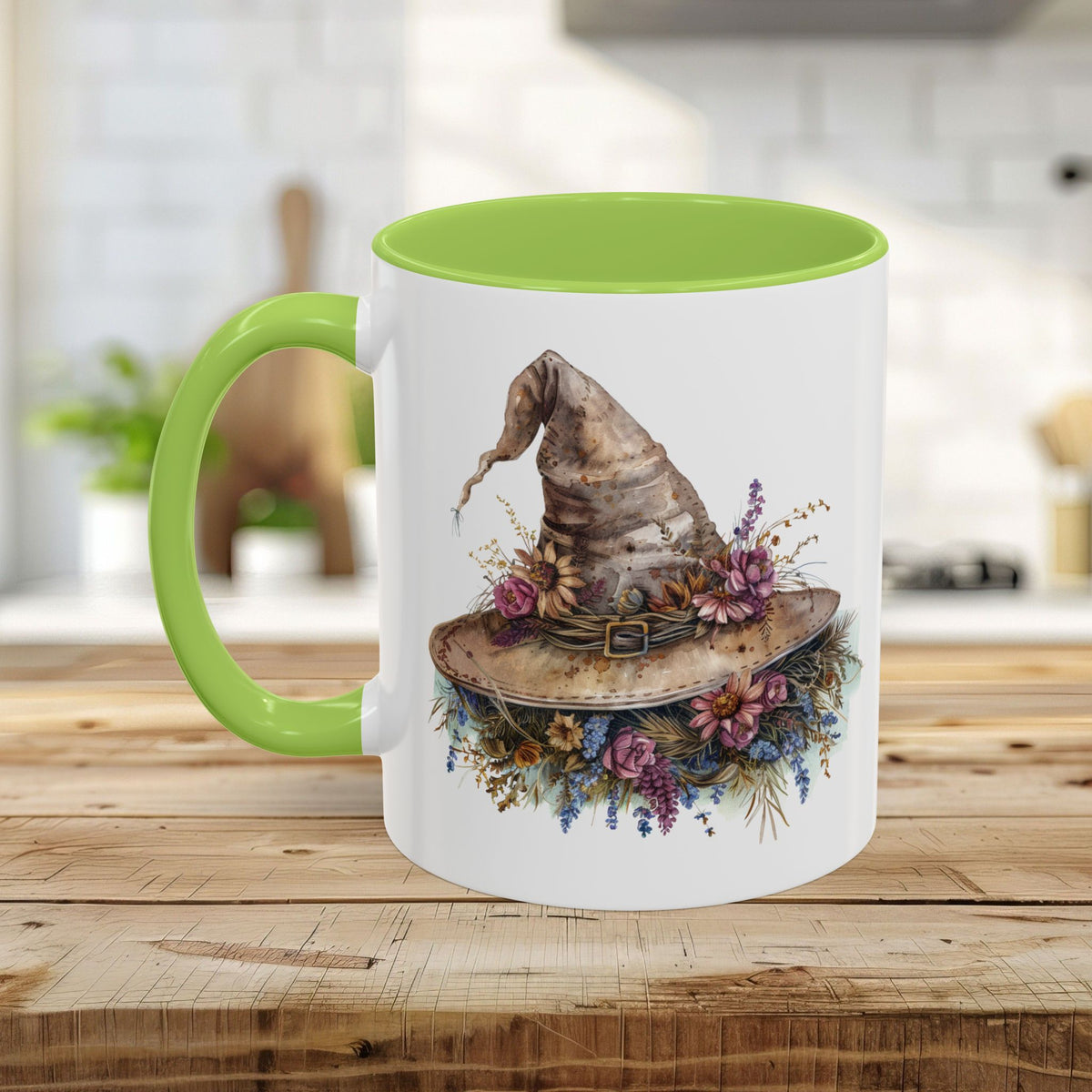 Halloween Rustic Witch Floral Hat Mug (11/15oz)