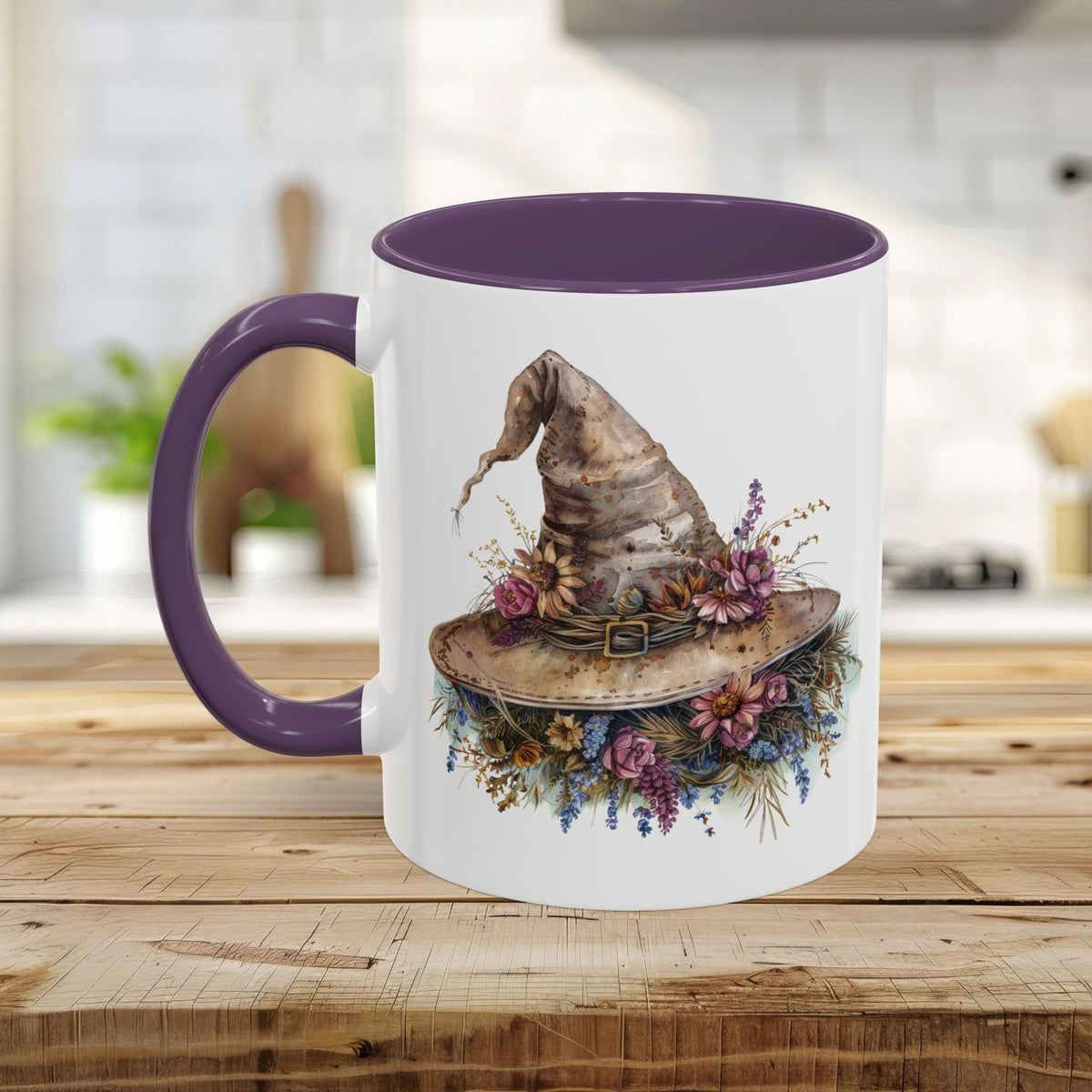 Halloween Rustic Witch Floral Hat Mug (11/15oz)