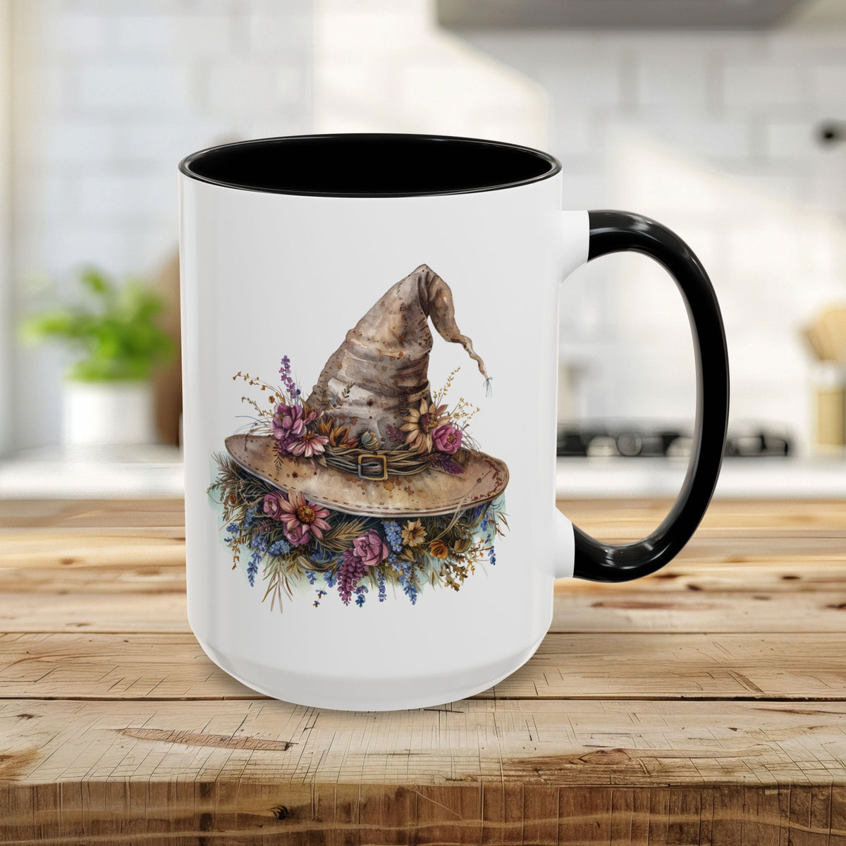 Halloween Rustic Witch Floral Hat Mug (11/15oz)