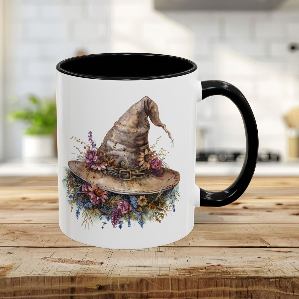 Halloween Rustic Witch Floral Hat Mug (11/15oz)