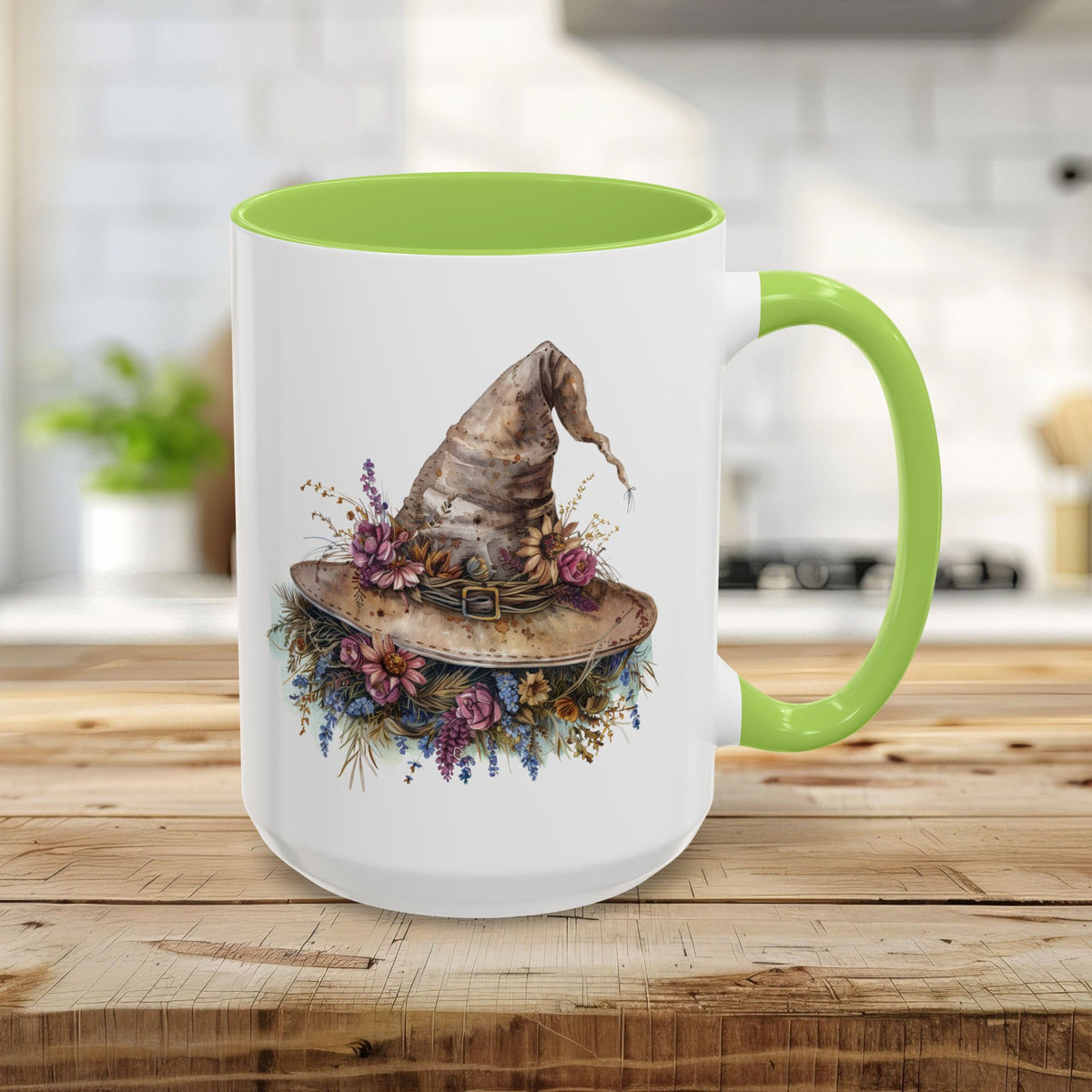 Halloween Rustic Witch Floral Hat Mug (11/15oz)
