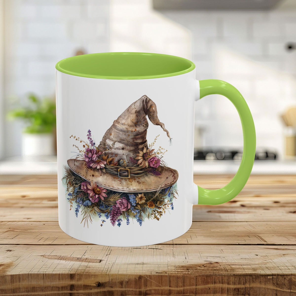 Halloween Rustic Witch Floral Hat Mug (11/15oz)