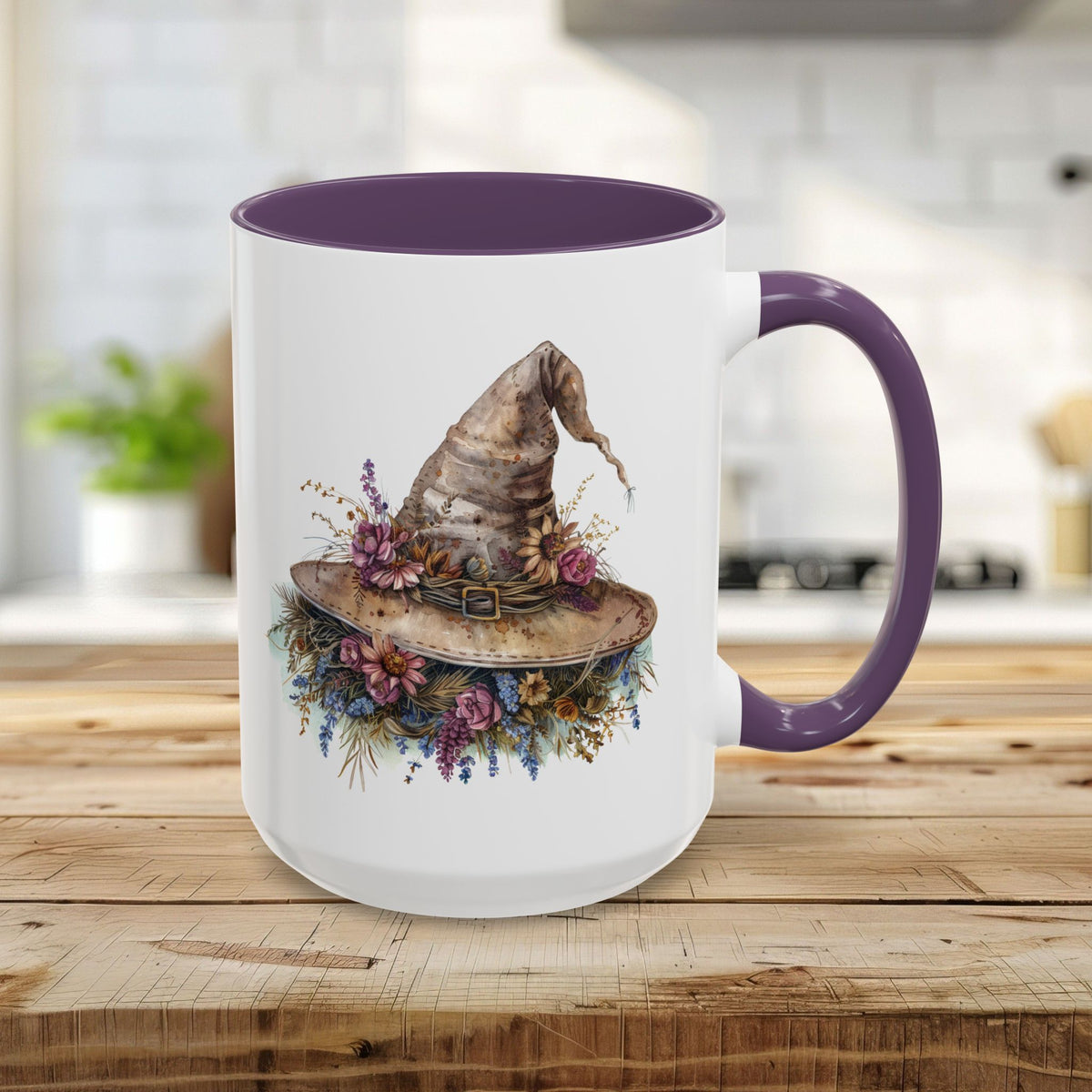 Halloween Rustic Witch Floral Hat Mug (11/15oz)