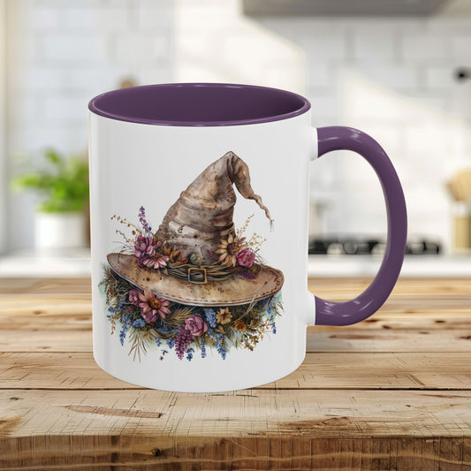 Halloween Rustic Witch Floral Hat Mug (11/15oz)