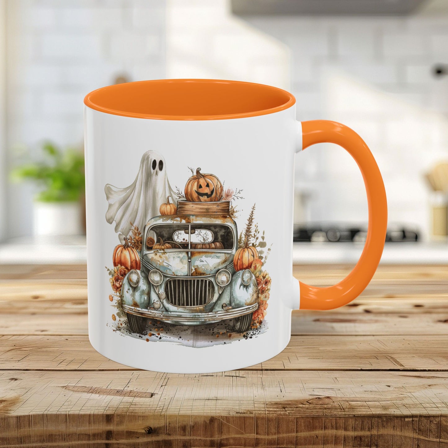 Halloween Vintage Pickup Truck & Ghost Mug (11/15oz)