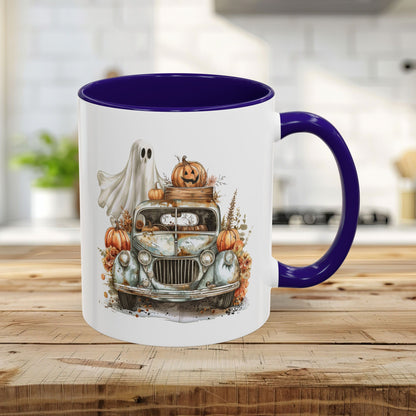 Halloween Vintage Pickup Truck & Ghost Mug (11/15oz)