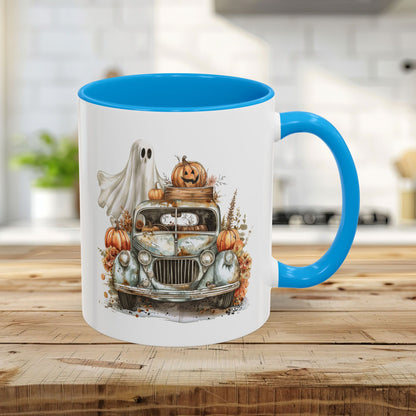 Halloween Vintage Pickup Truck & Ghost Mug (11/15oz)