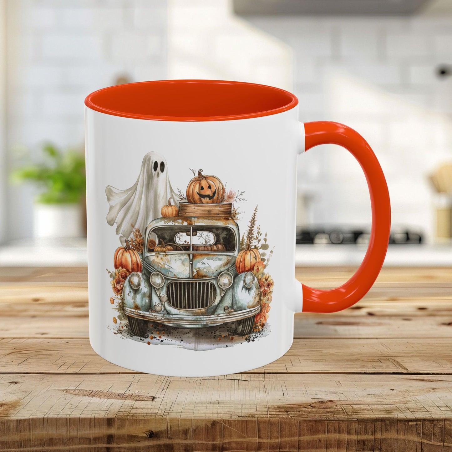 Halloween Vintage Pickup Truck & Ghost Mug (11/15oz)