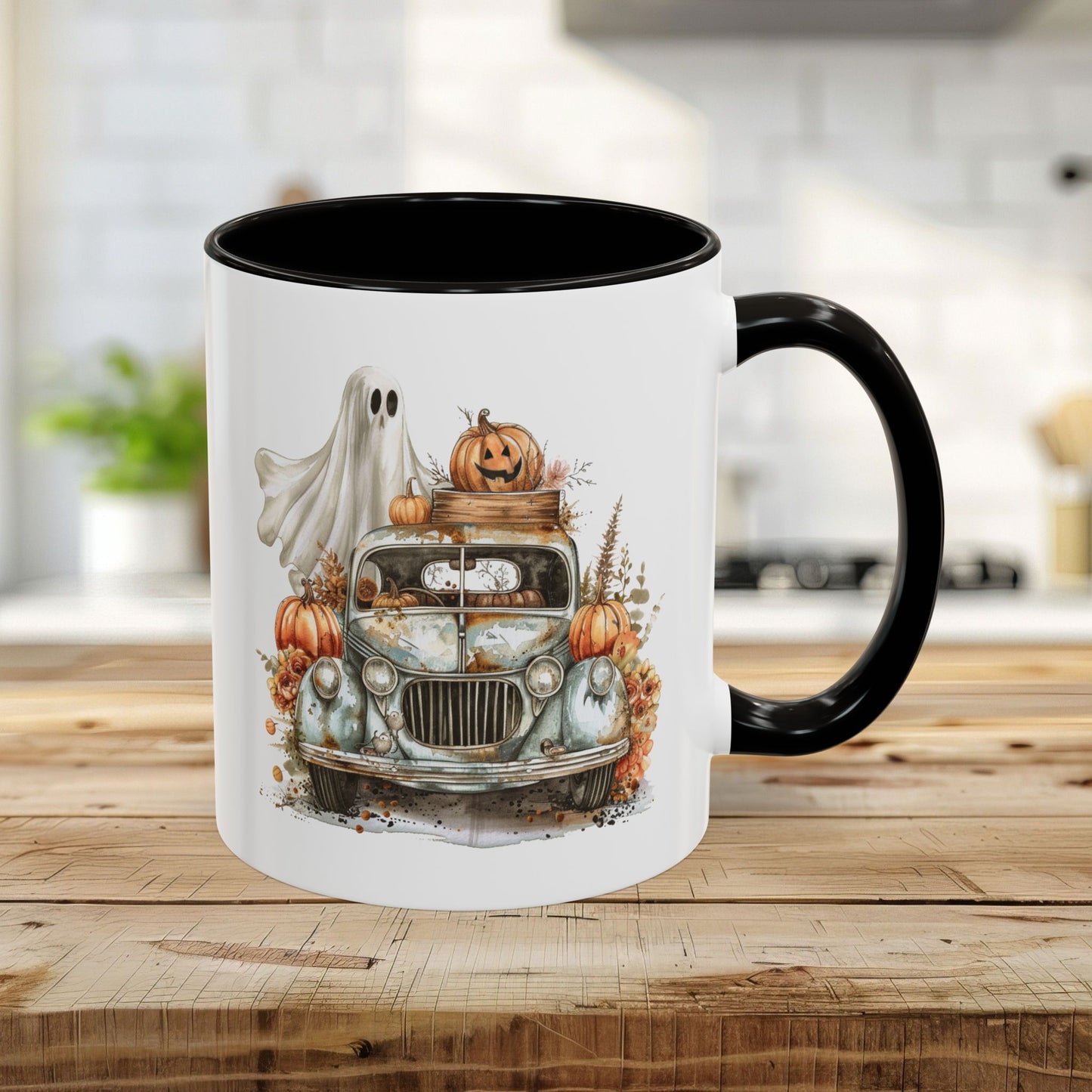 Halloween Vintage Pickup Truck & Ghost Mug (11/15oz)