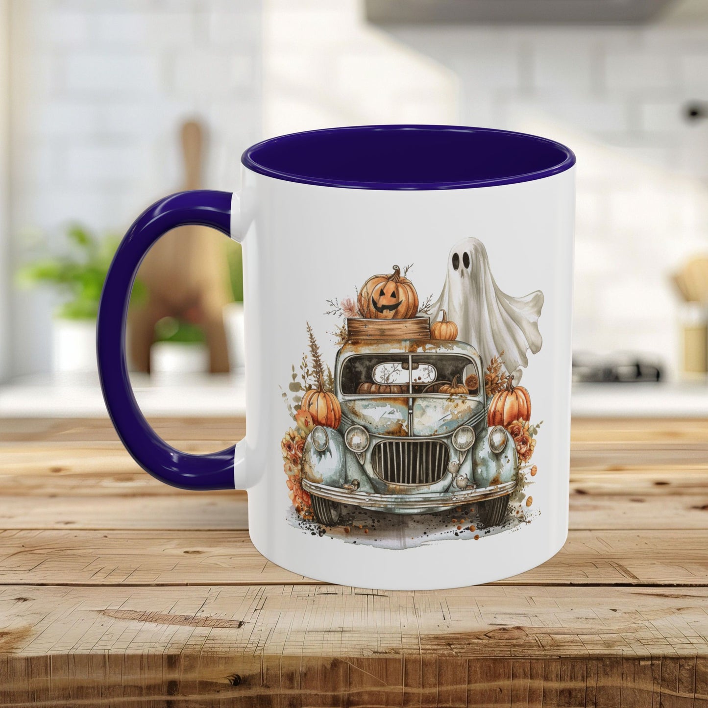 Halloween Vintage Pickup Truck & Ghost Mug (11/15oz)