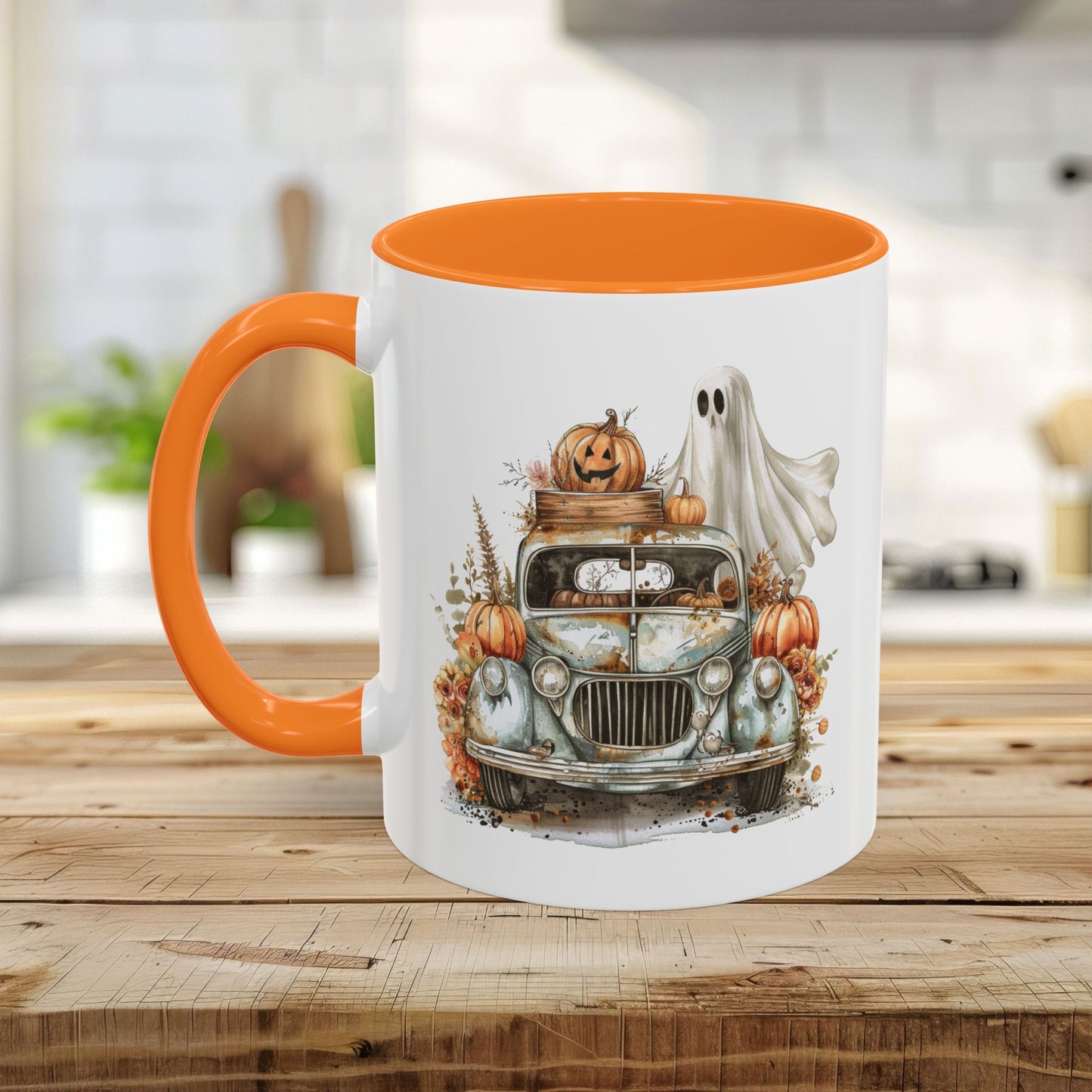 Halloween Vintage Pickup Truck & Ghost Mug (11/15oz)