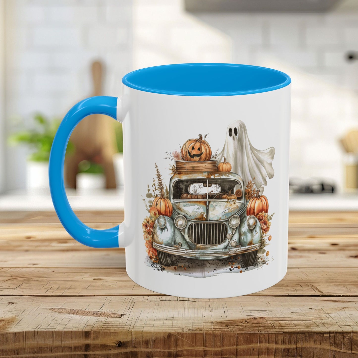 Halloween Vintage Pickup Truck & Ghost Mug (11/15oz)