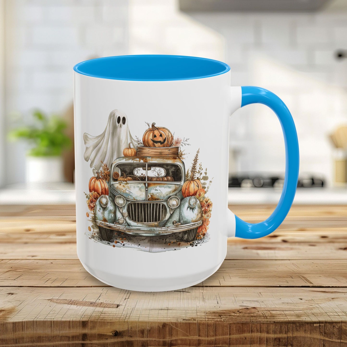 Halloween Vintage Pickup Truck & Ghost Mug (11/15oz)