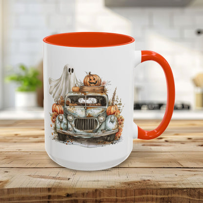 Halloween Vintage Pickup Truck & Ghost Mug (11/15oz)