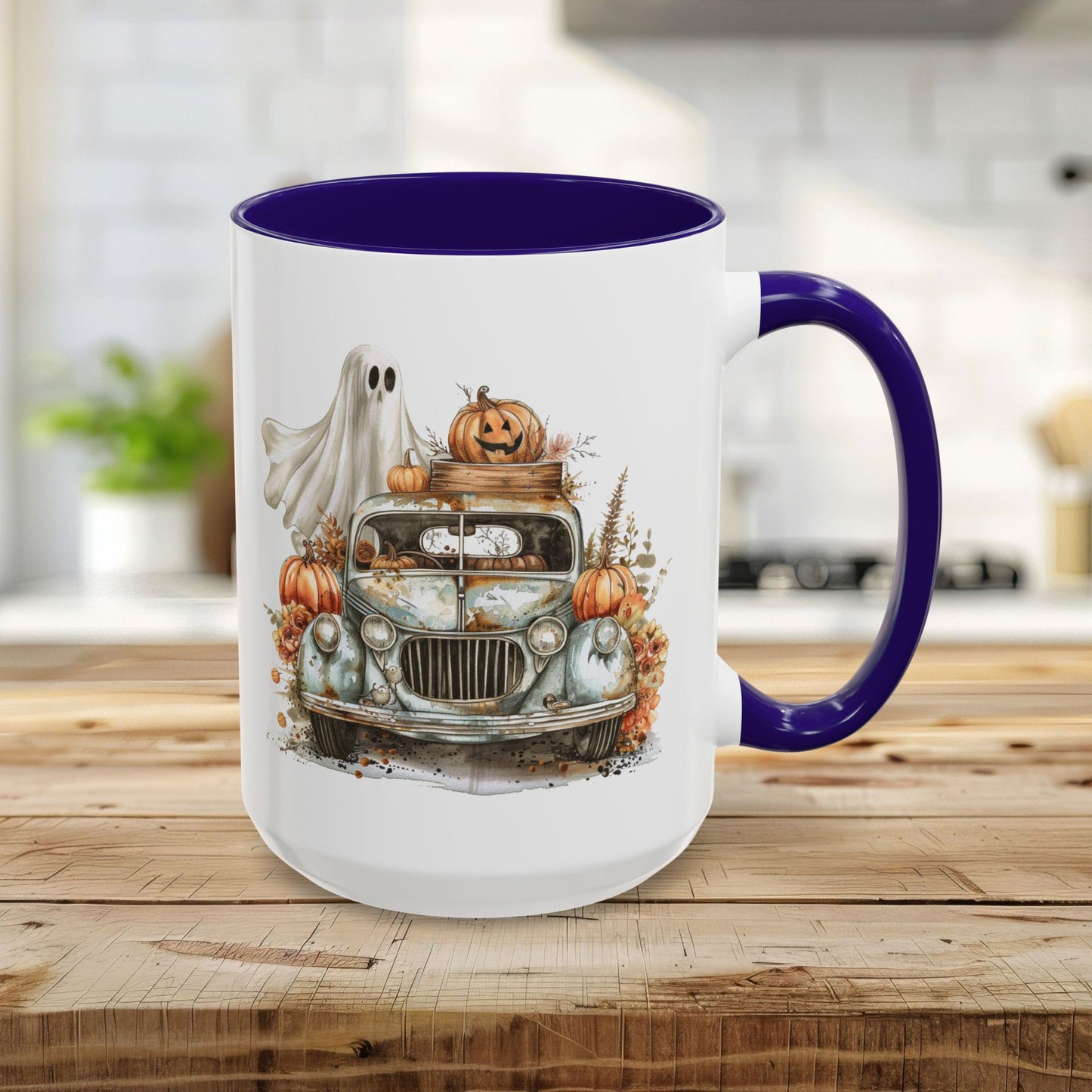 Halloween Vintage Pickup Truck & Ghost Mug (11/15oz)