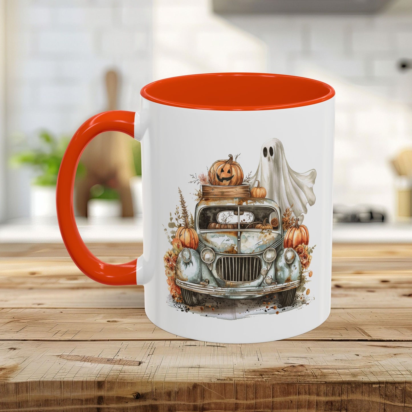 Halloween Vintage Pickup Truck & Ghost Mug (11/15oz)