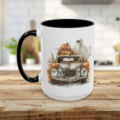 Halloween Vintage Pickup Truck & Ghost Mug (11/15oz)