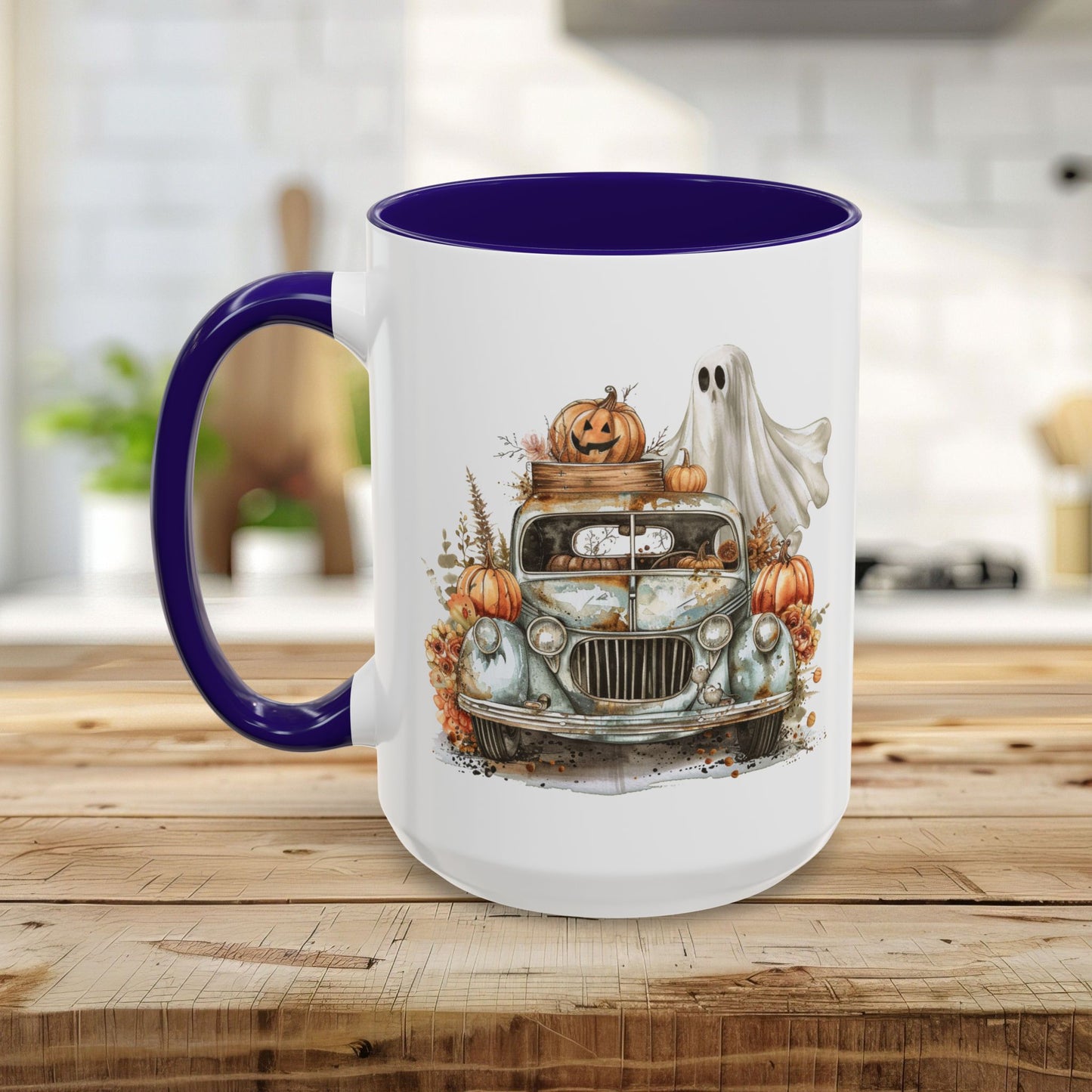 Halloween Vintage Pickup Truck & Ghost Mug (11/15oz)