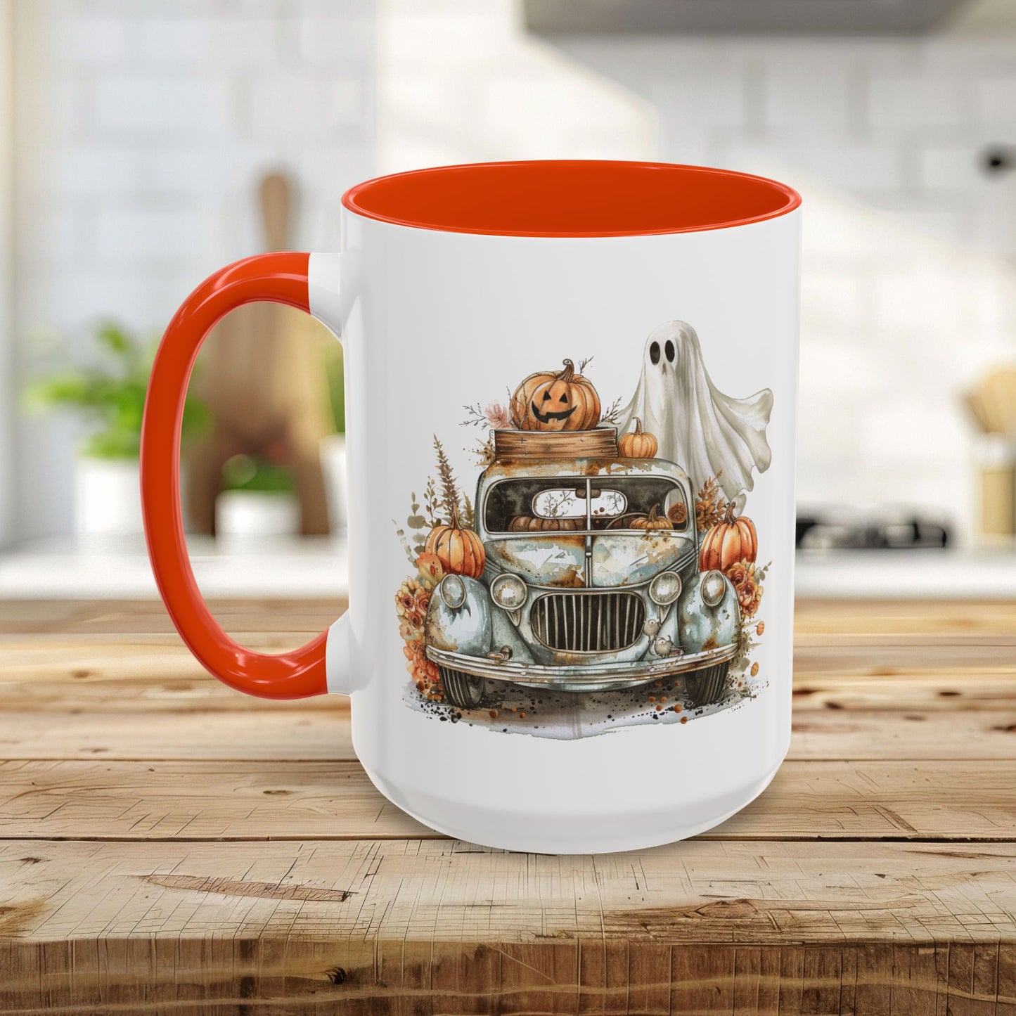 Halloween Vintage Pickup Truck & Ghost Mug (11/15oz)