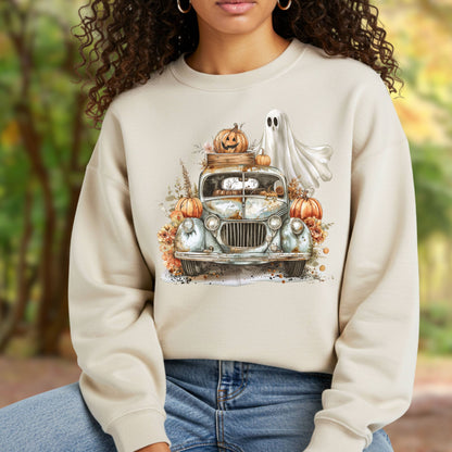Halloween Vintage Pickup Truck & Ghost Sweatshirt