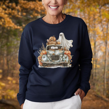 Halloween Vintage Pickup Truck & Ghost Sweatshirt