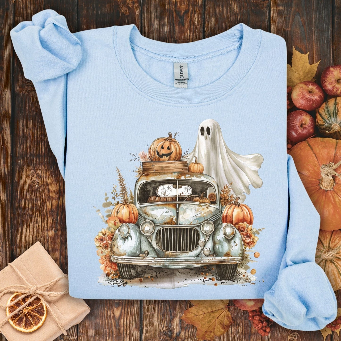 Halloween Vintage Pickup Truck & Ghost Sweatshirt