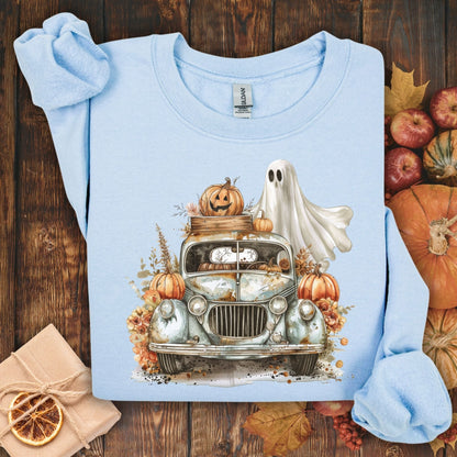 Halloween Vintage Pickup Truck & Ghost Sweatshirt