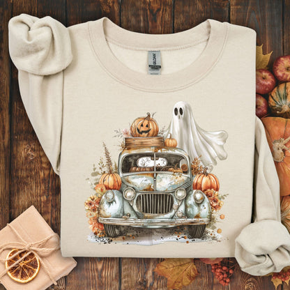 Halloween Vintage Pickup Truck & Ghost Sweatshirt