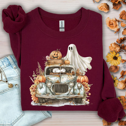 Halloween Vintage Pickup Truck & Ghost Sweatshirt
