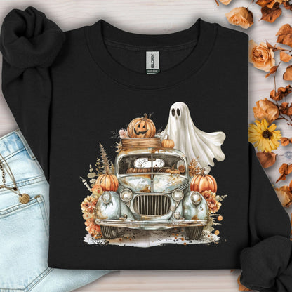 Halloween Vintage Pickup Truck & Ghost Sweatshirt