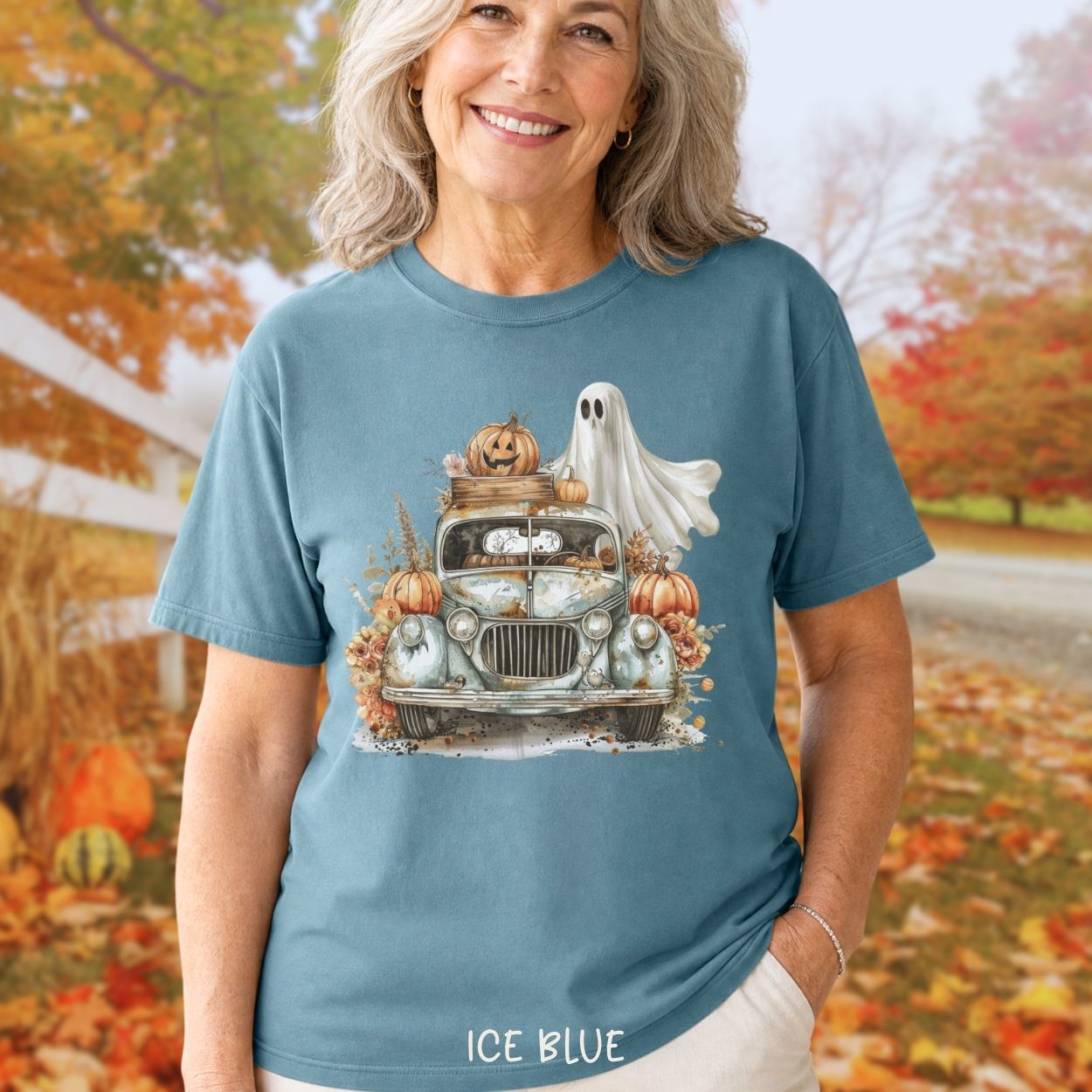 Halloween Vintage Pickup Truck & Ghost T-Shirt
